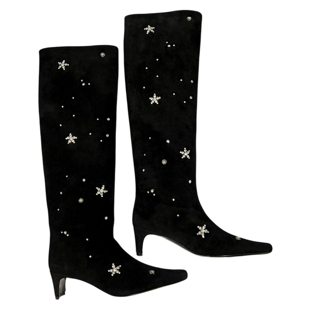 STAUD Wally Black Suede Knee High Boots in Starry Night Embellished - Picture 3 of 10